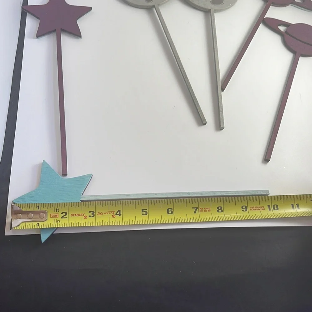 Outer Space Cake Toppers Wood NEW Set of 6